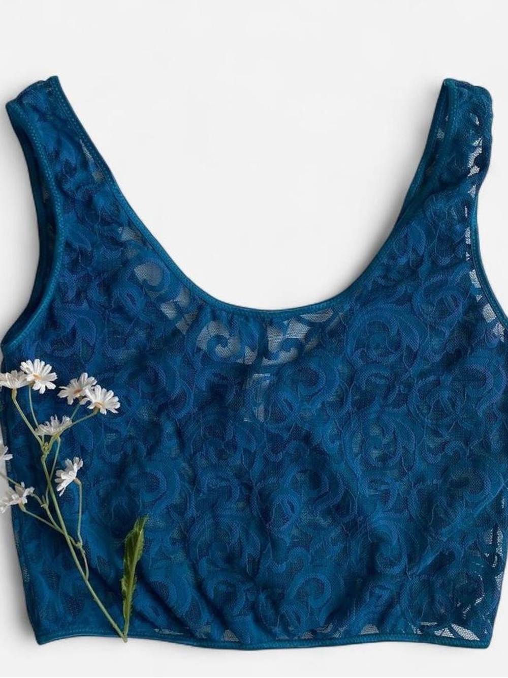 Vintage sheer blue lace crop top